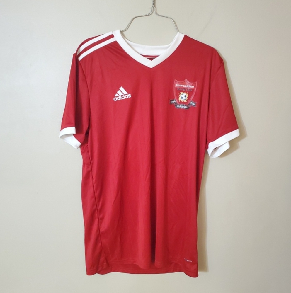Adidas Soccer Jersey Red/White Mens Size MEDIUM covered Bridge Euharlee #2142